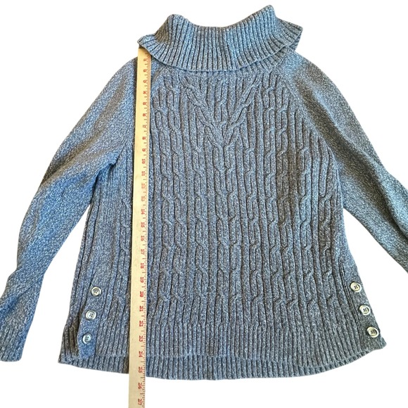 Talbots Sweater Women's Large Blue Marbled Cable Knit Cowl Neck Sweater - Picture 4 of 8